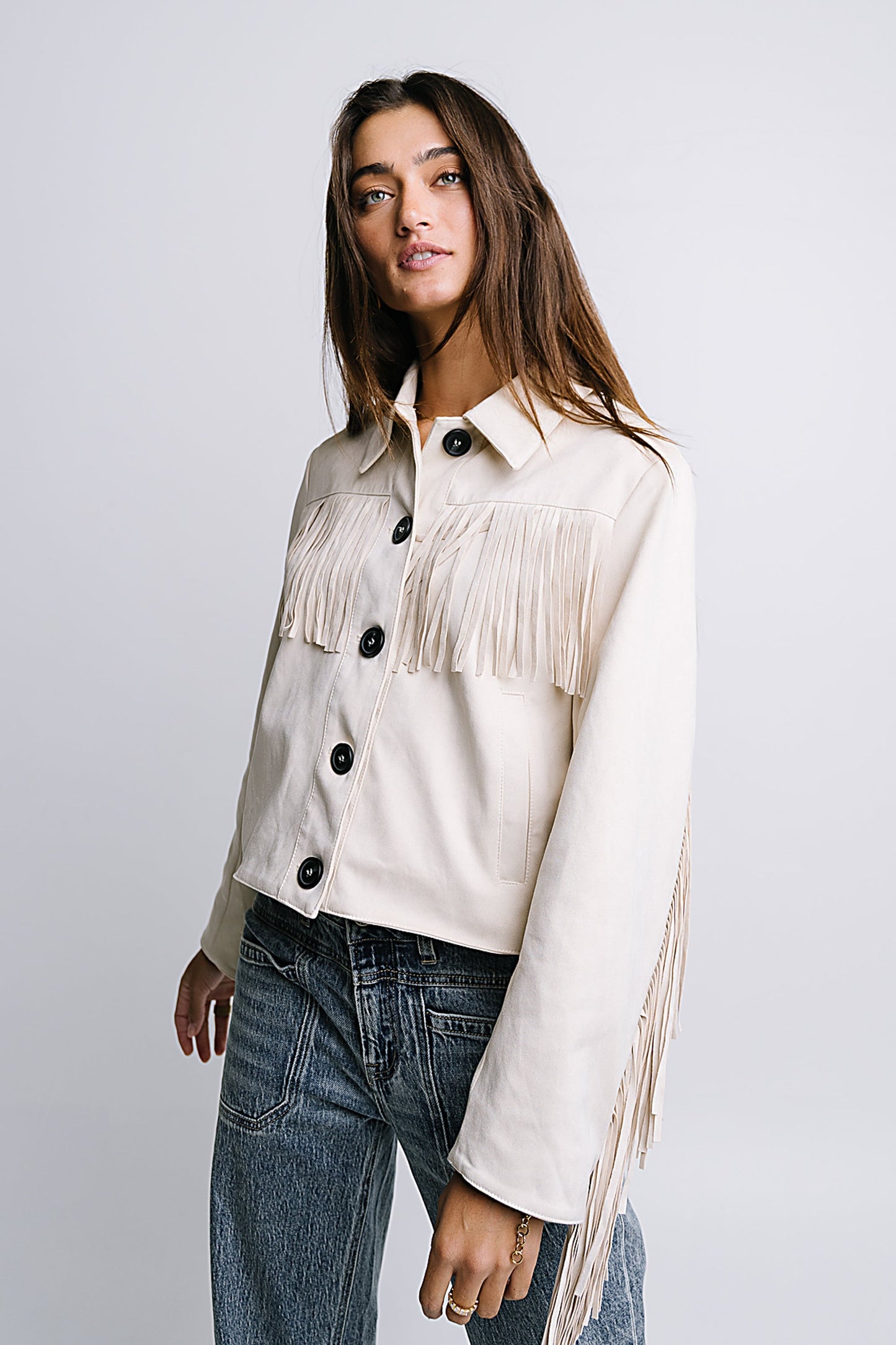 Bridget Fringe Jacket in Bone - FINAL SALE