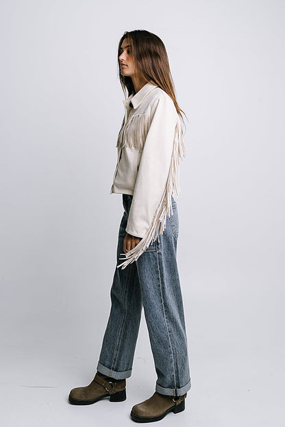 Bridget Fringe Jacket in Bone - FINAL SALE