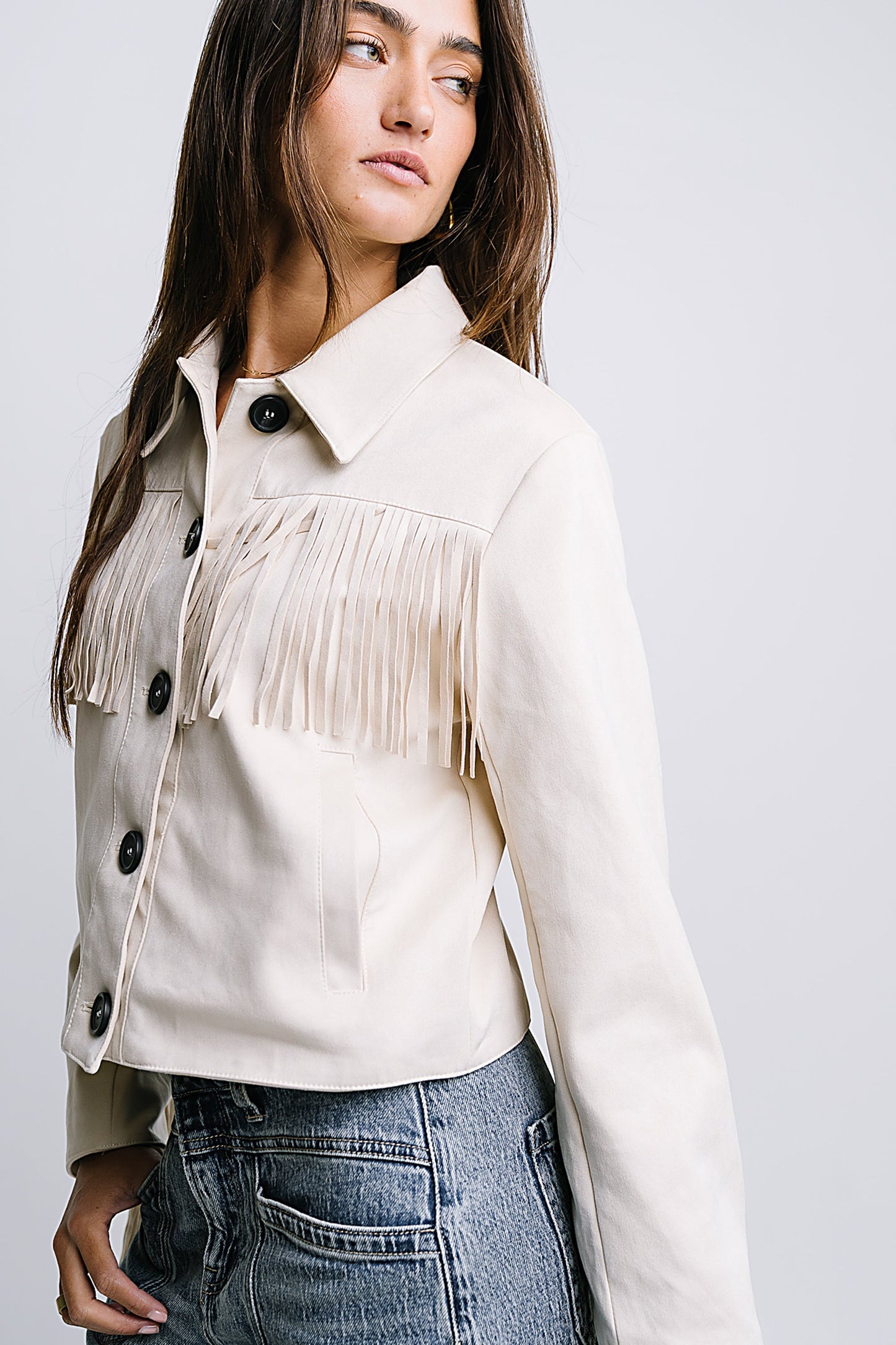 Bridget Fringe Jacket in Bone - FINAL SALE