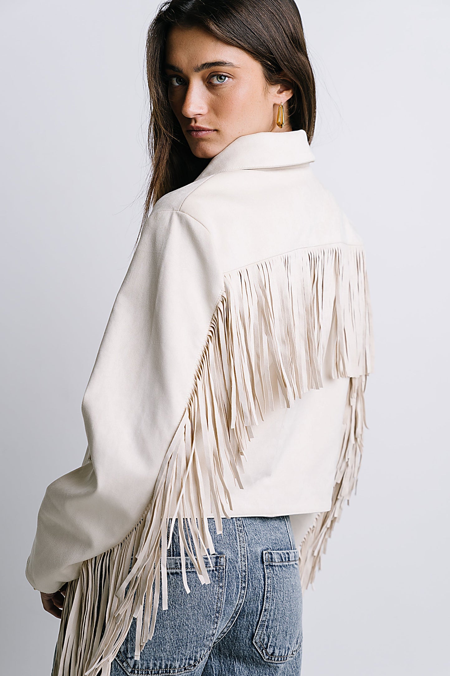 Bridget Fringe Jacket in Bone - FINAL SALE