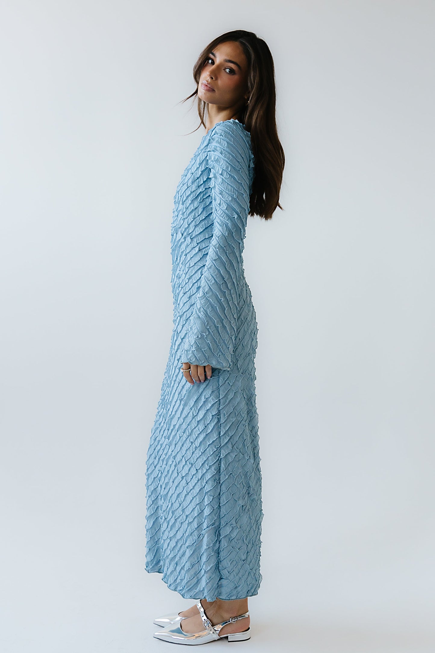 Bell Ruffle Maxi Dress in Blue - FINAL SALE