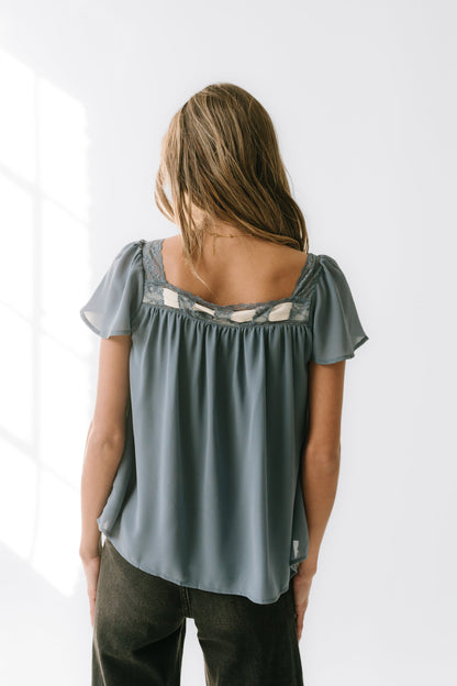 Gianna Lace Trim Blouse in Blue - FINAL SALE