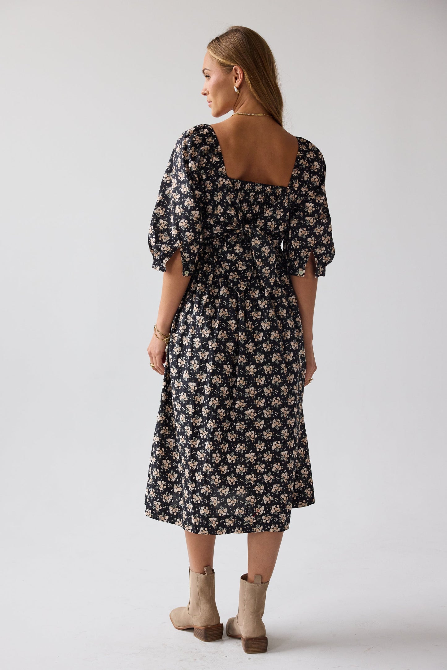 Gloria Floral Midi Dress in Black - FINAL SALE