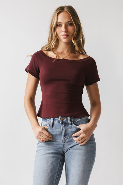 Hannah Lettuce Edge Top in Burgundy - FINAL SALE