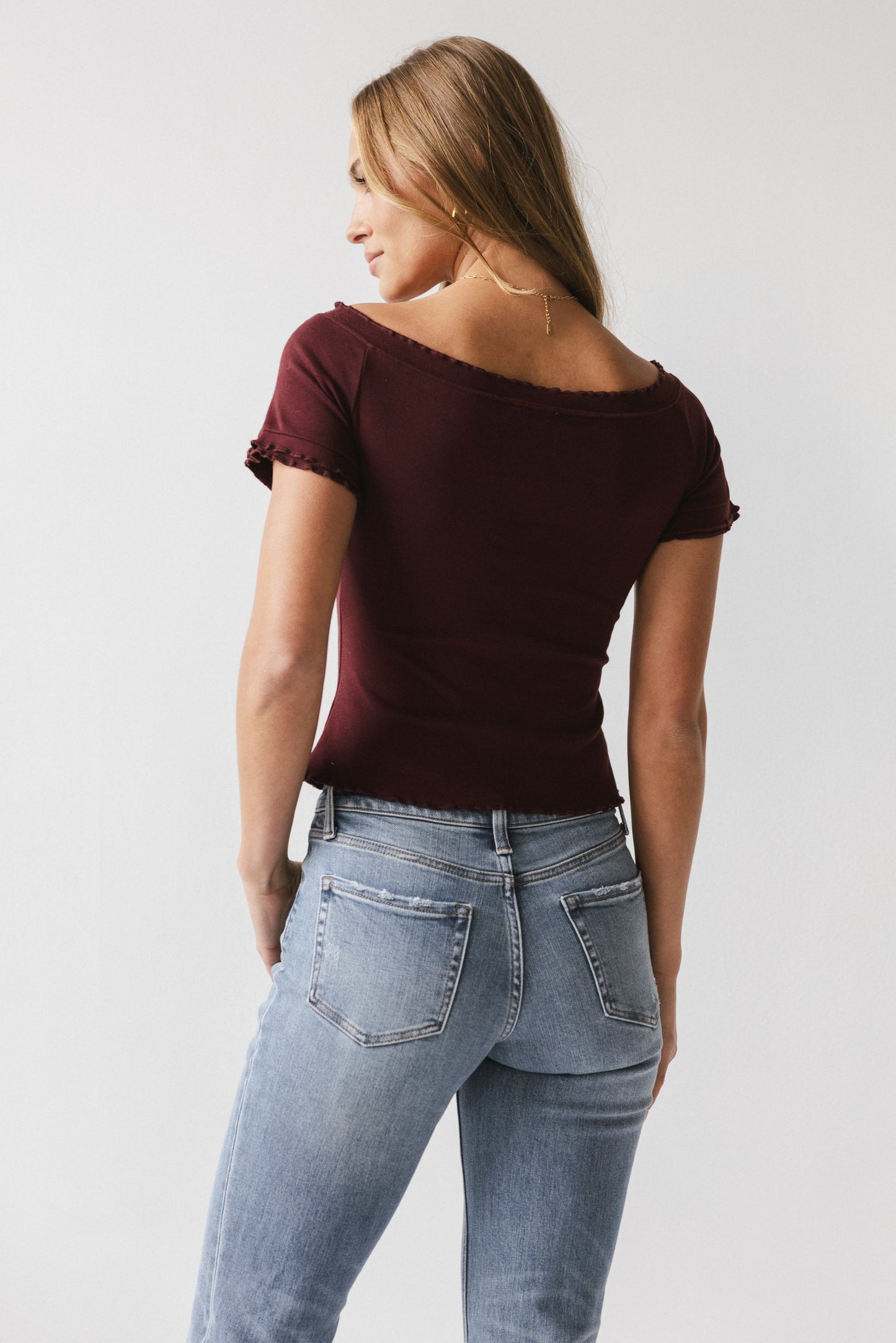Hannah Lettuce Edge Top in Burgundy - FINAL SALE