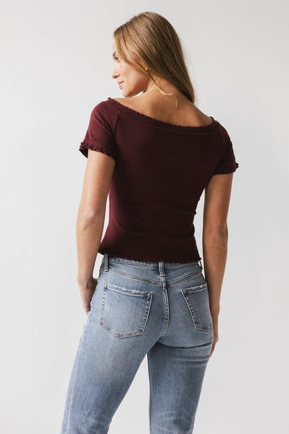 Hannah Lettuce Edge Top in Burgundy - FINAL SALE