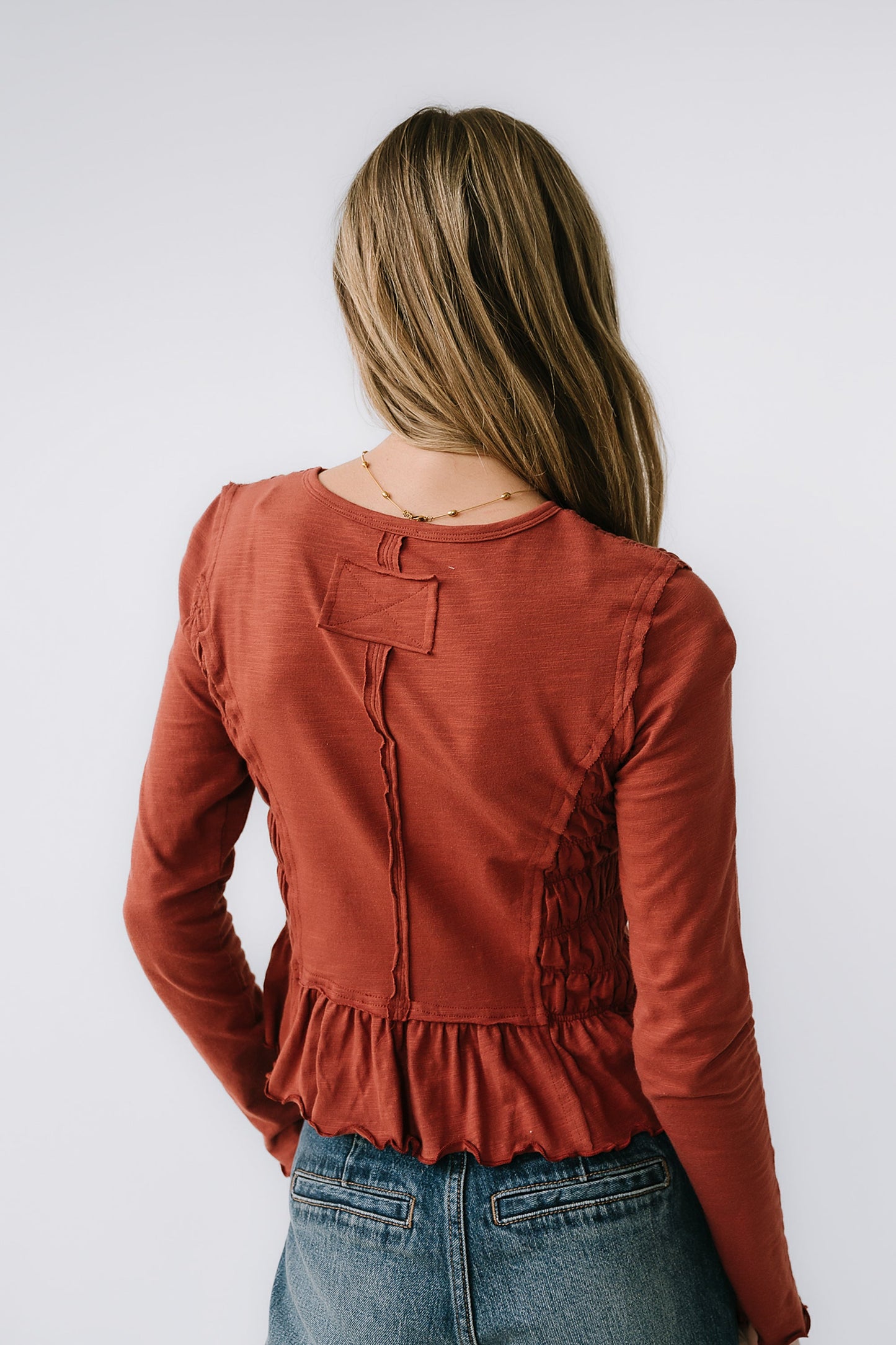Harry Smocked Top in Brick - FINAL SALE