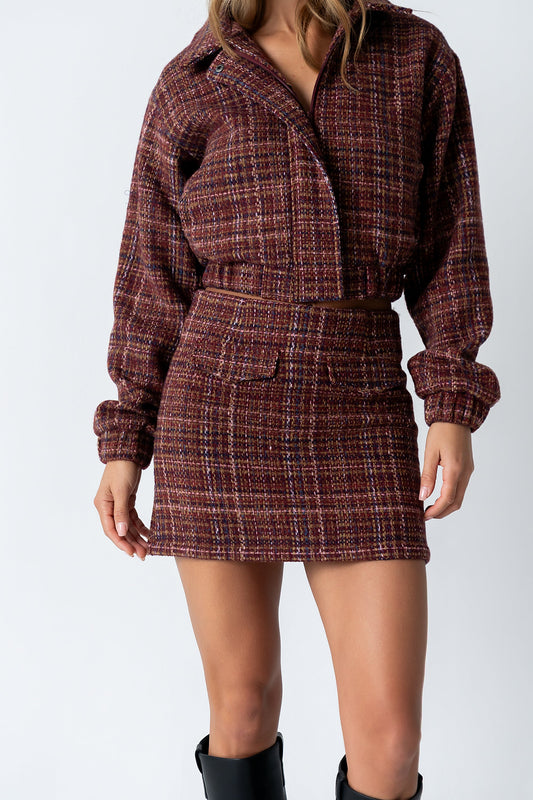 Finley Tweed Mini Skirt in Red