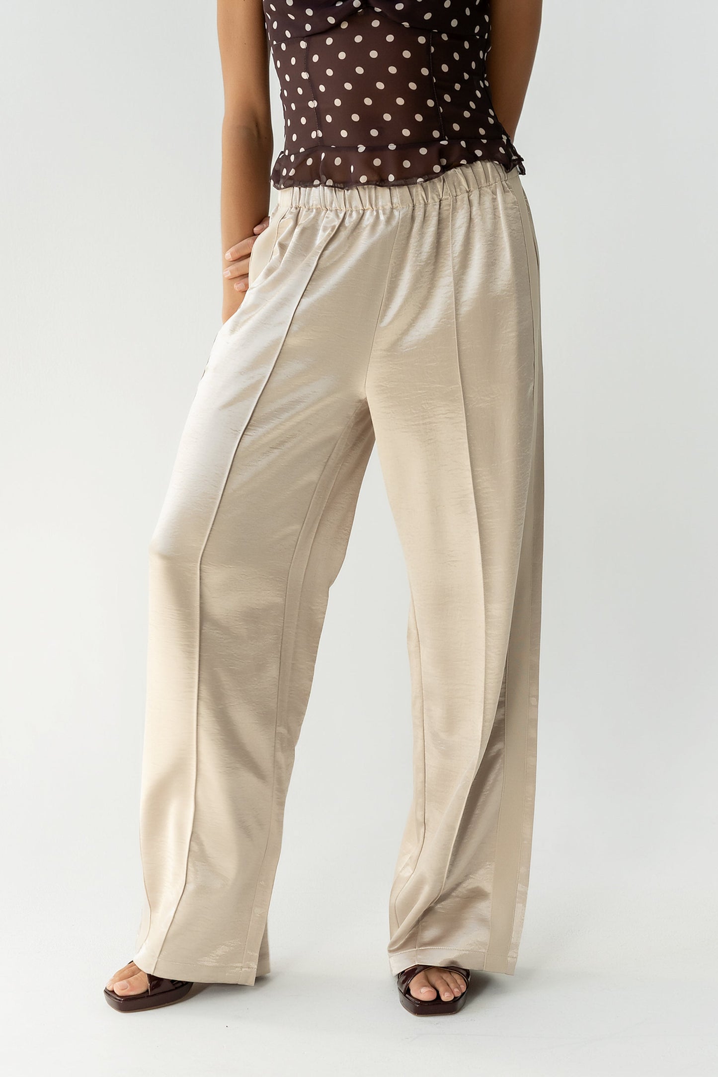 Gemma Satin Wide Leg Pants in Champagne - FINAL SALE