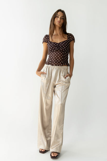 Gemma Satin Wide Leg Pants in Champagne - FINAL SALE