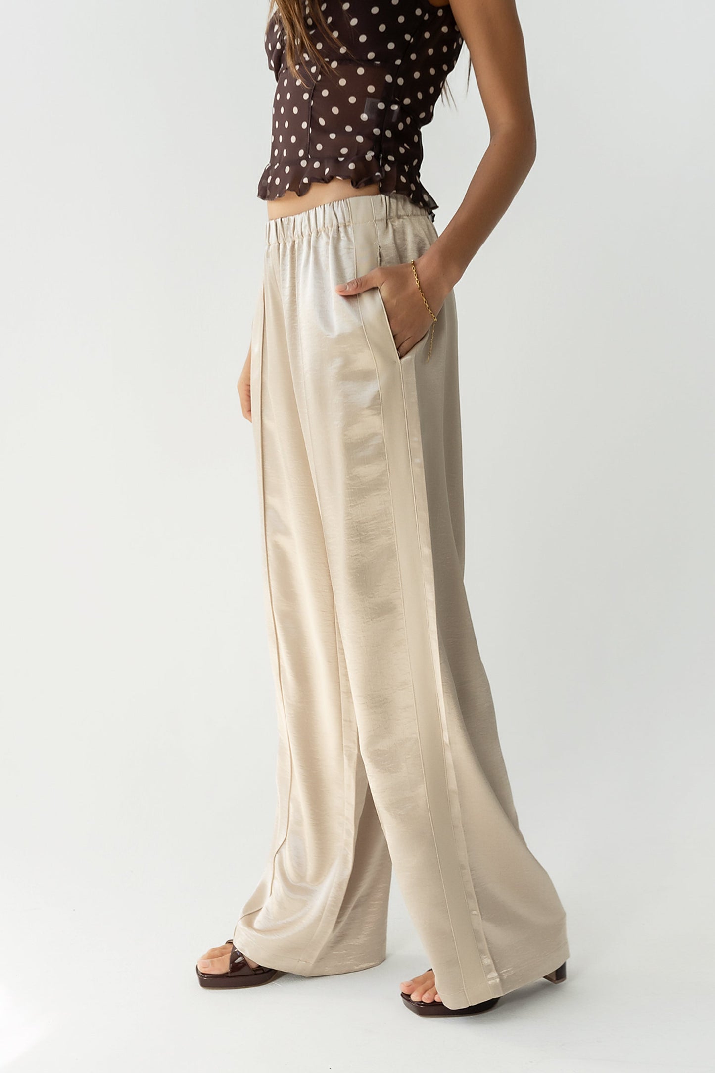Gemma Satin Wide Leg Pants in Champagne - FINAL SALE