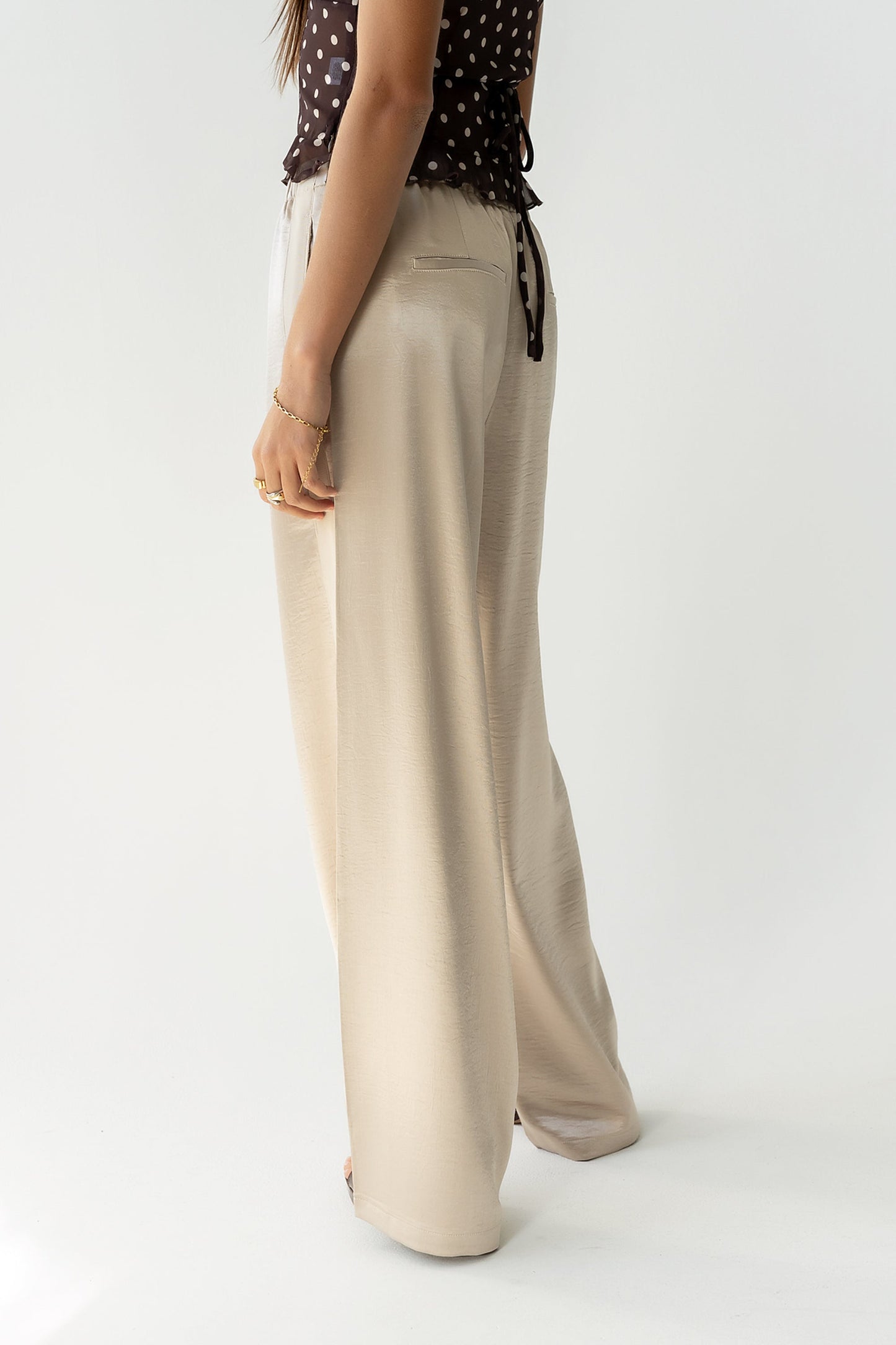 Gemma Satin Wide Leg Pants in Champagne - FINAL SALE