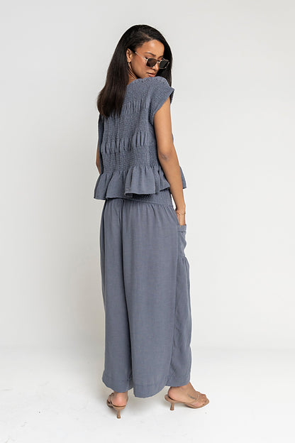 Ashton Smocked Top in Blue
