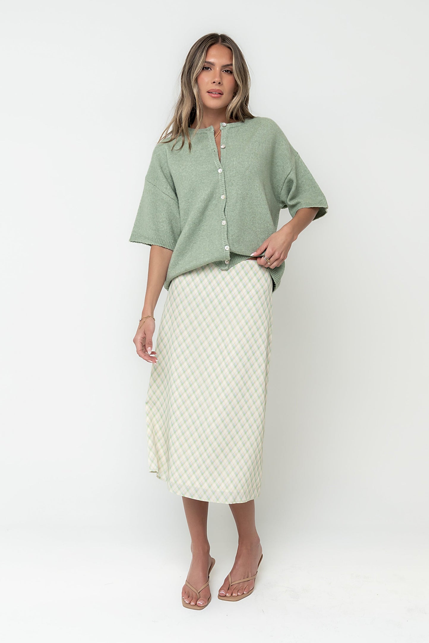 Brandie Plaid Midi Skirt in Green