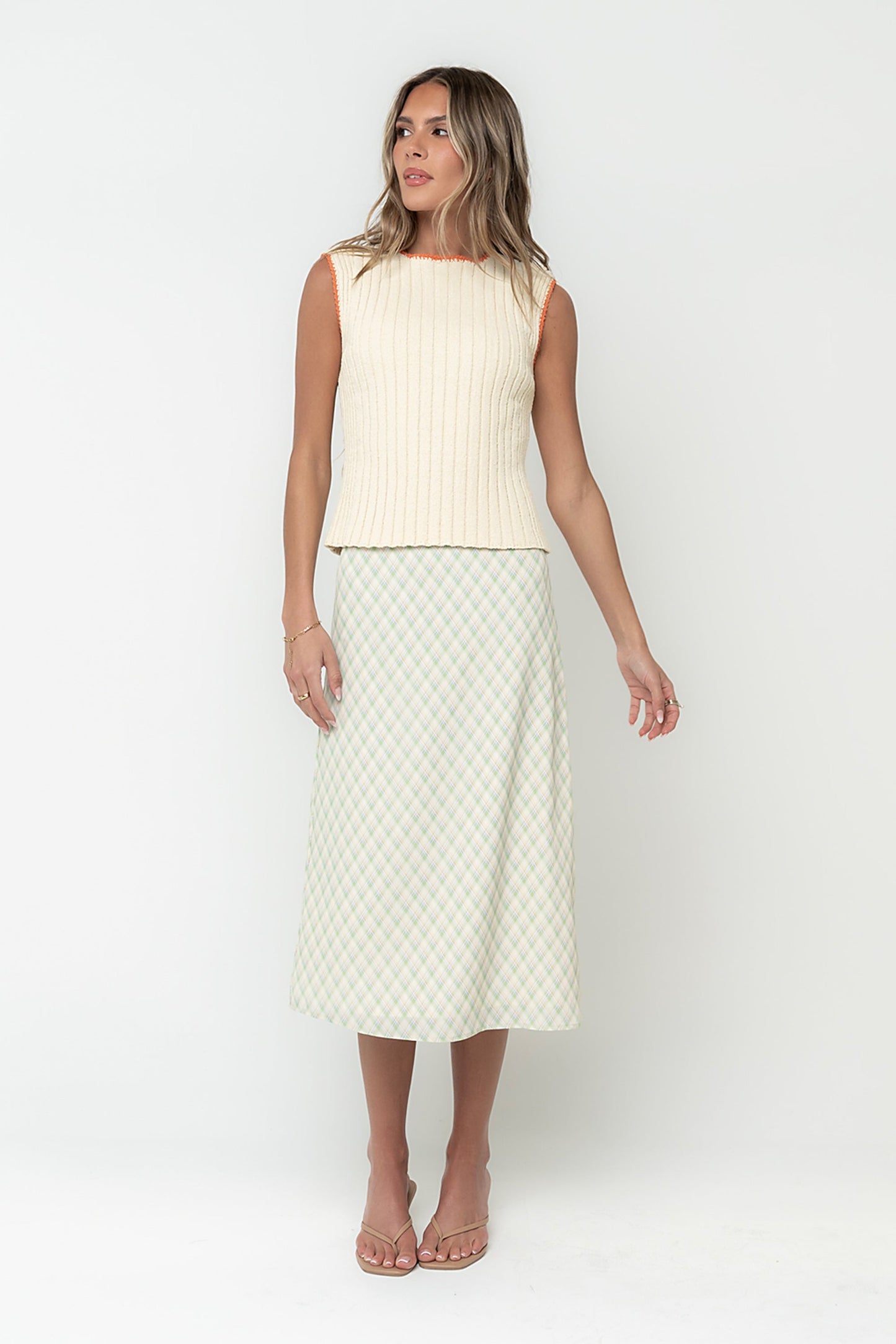 Brandie Plaid Midi Skirt in Green