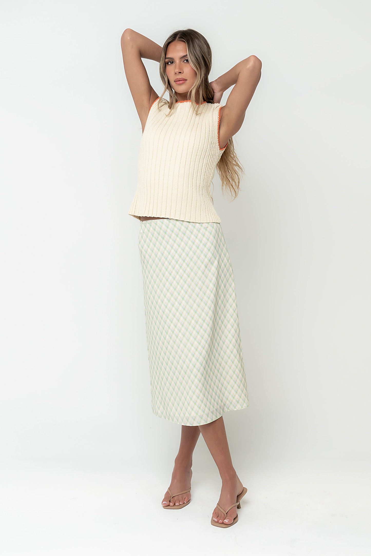 Brandie Plaid Midi Skirt in Green