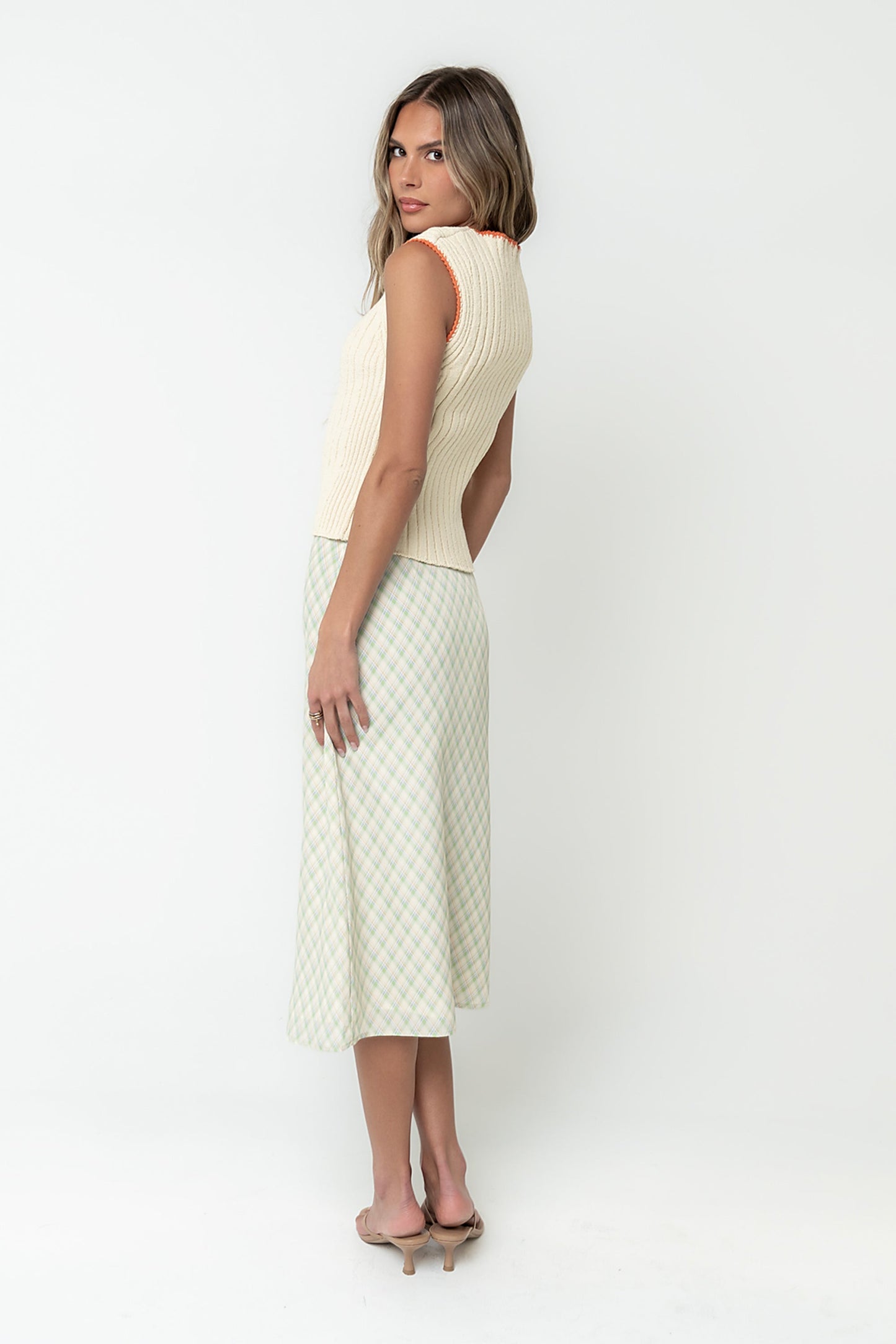 Brandie Plaid Midi Skirt in Green