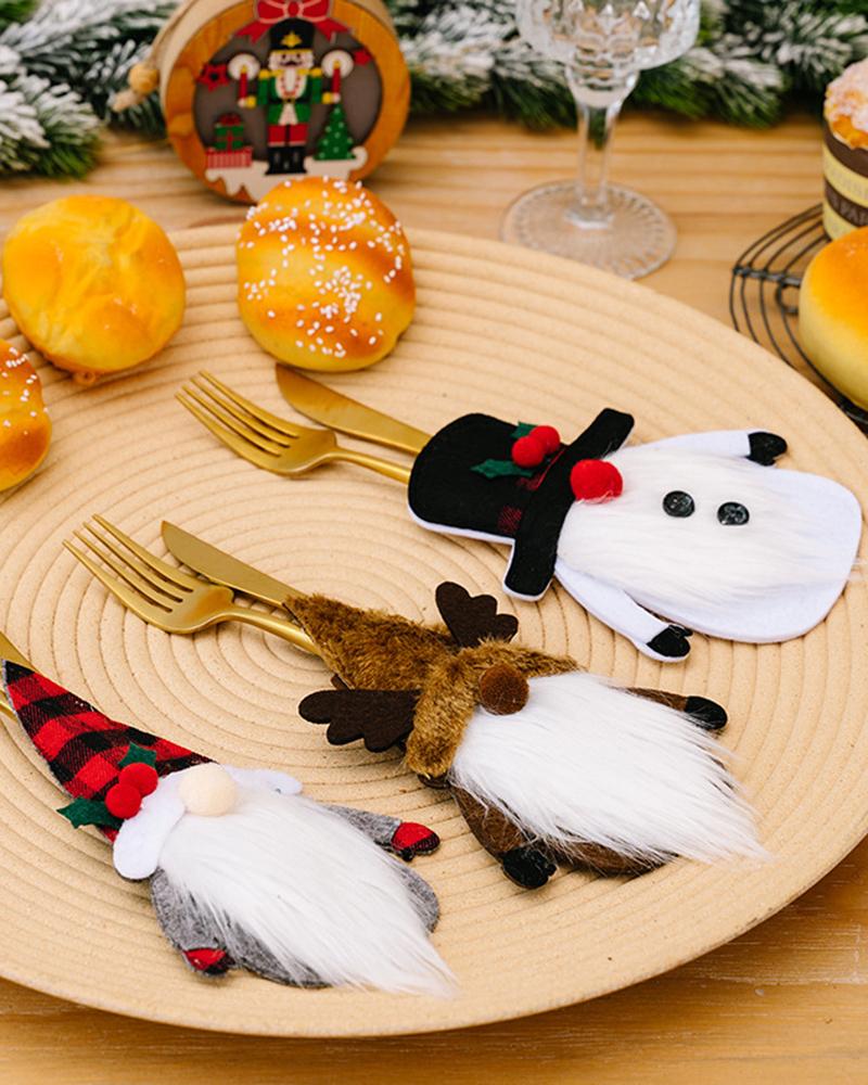 3pcs Christmas Decorations Gnome Snowman Elk Santa Silverware Holders Party Supplies Set