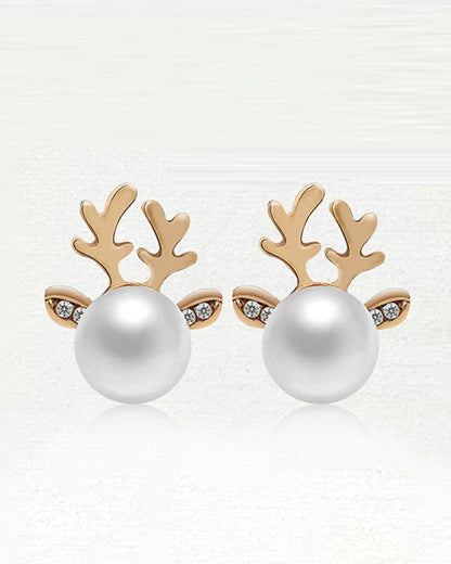 1Pair Christmas Elk Antler Shaped Pearls Earrings