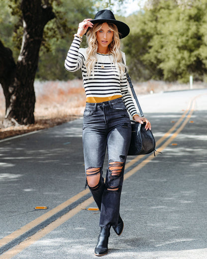 Ambrose Striped Scalloped Knit Top