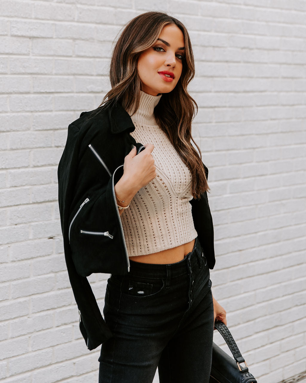 Ashtyn Cotton Blend Crop Turtleneck Top - Ecru