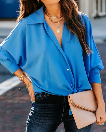 Attention To Detail Button Down Tie Blouse - Clean Blue