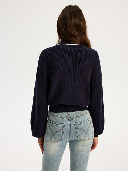 Tie Neck Button Knit Top
