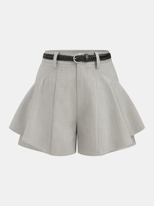 Belted High Waisted Flared Shorts