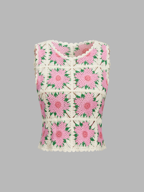 Floral Crochet Sleeveless Knit Vest