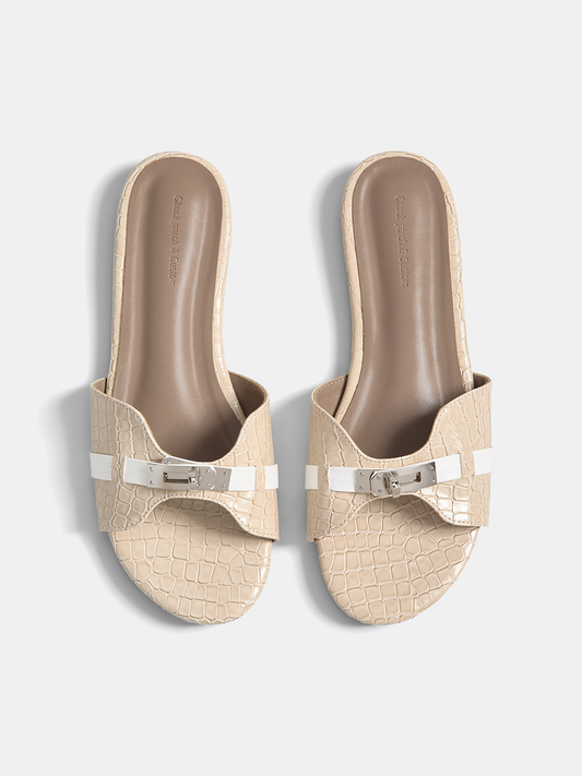 Crocodile Pattern Buckle Slide Sandals