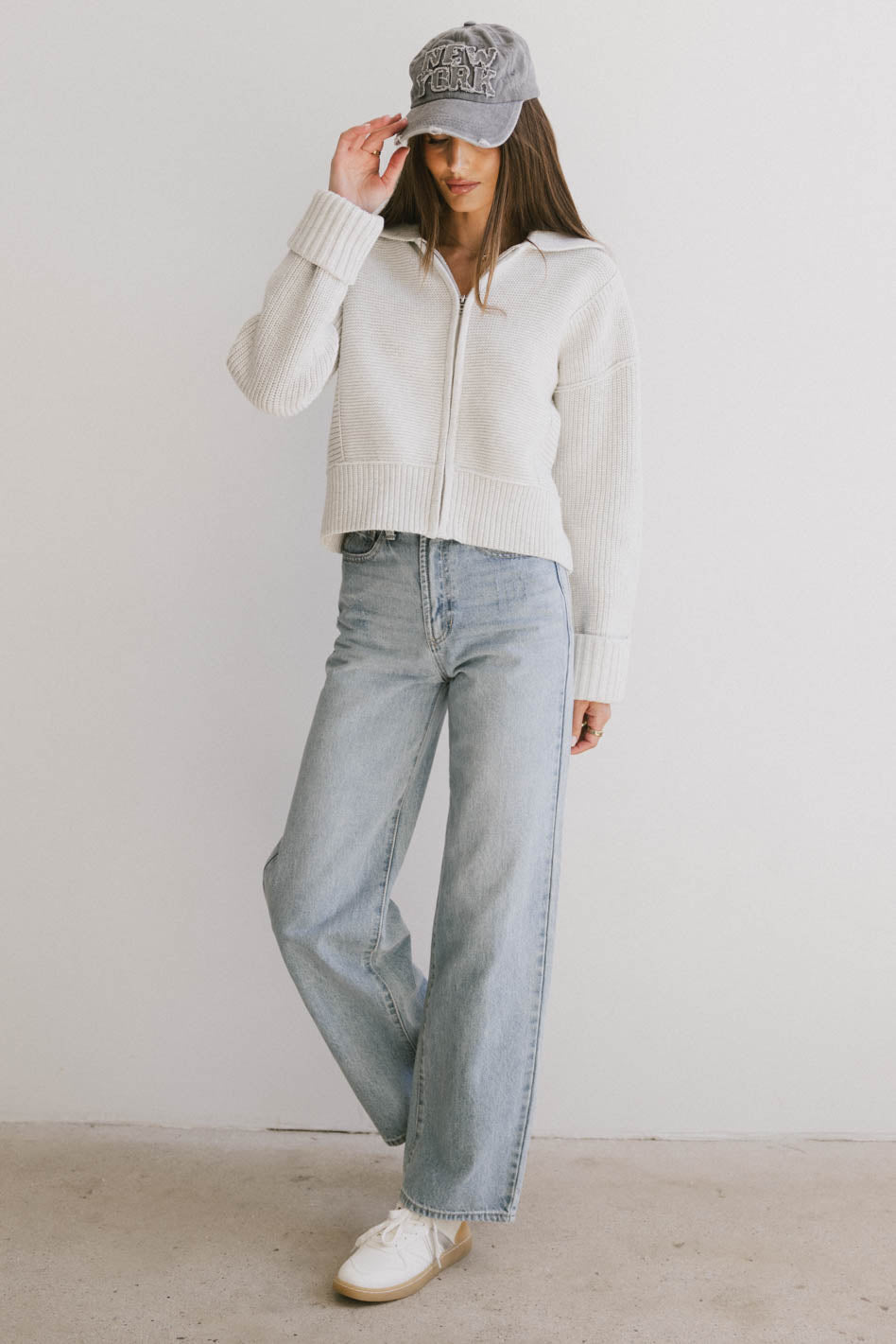 Hallie Zip Up Cardigan in Grey - FINAL SALE