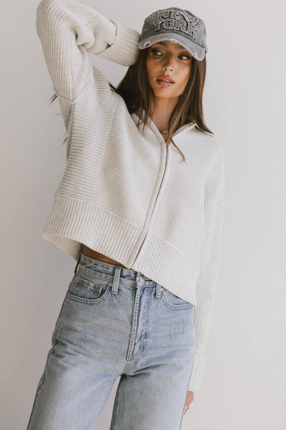 Hallie Zip Up Cardigan in Grey - FINAL SALE