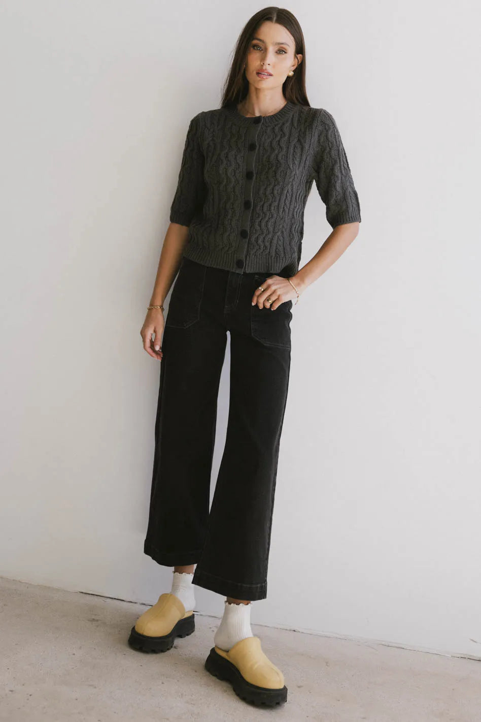 Erika Cable Knit Cardigan in Charcoal - FINAL SALE
