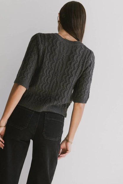 Erika Cable Knit Cardigan in Charcoal - FINAL SALE