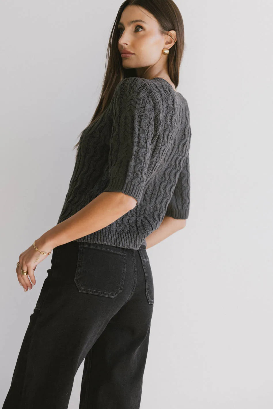 Erika Cable Knit Cardigan in Charcoal - FINAL SALE