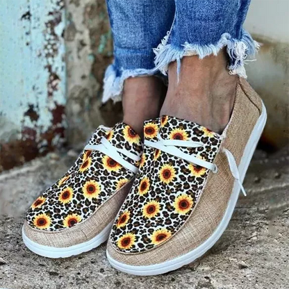 Flower Pattern Comfortable Lace-Up Flat Shoes