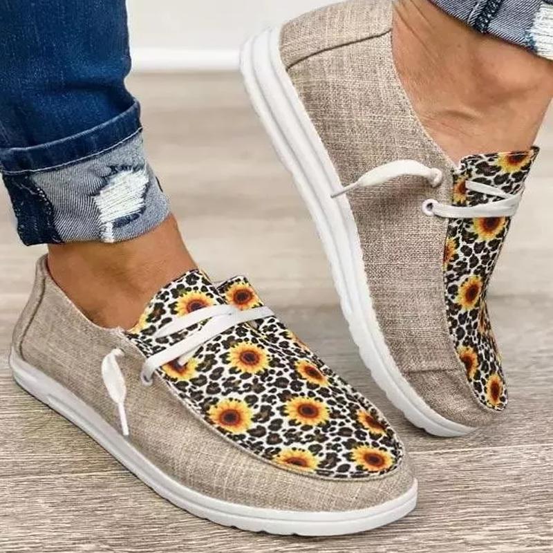 Flower Pattern Comfortable Lace-Up Flat Shoes