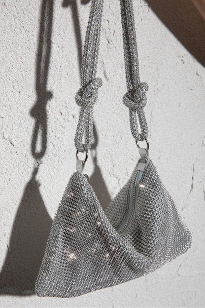 Harper Knot Strap Diamante Bag Silver