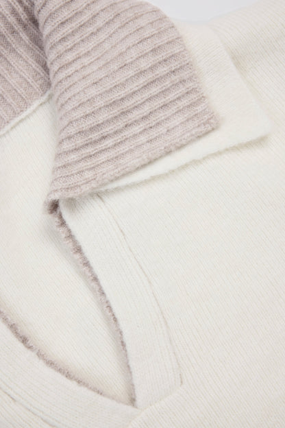 Soft Knit Layered Collar Cropped Jumper in Ivory