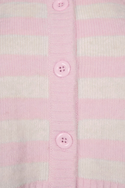 Soft Knit Stripe Cropped Cardigan in Pink Stripe