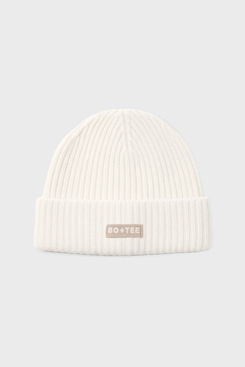 Ribbed Knit Beanie Hat in Ivory