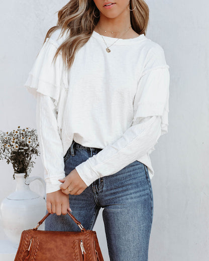 Bisso Cotton Blend Long Sleeve Ruffle Top