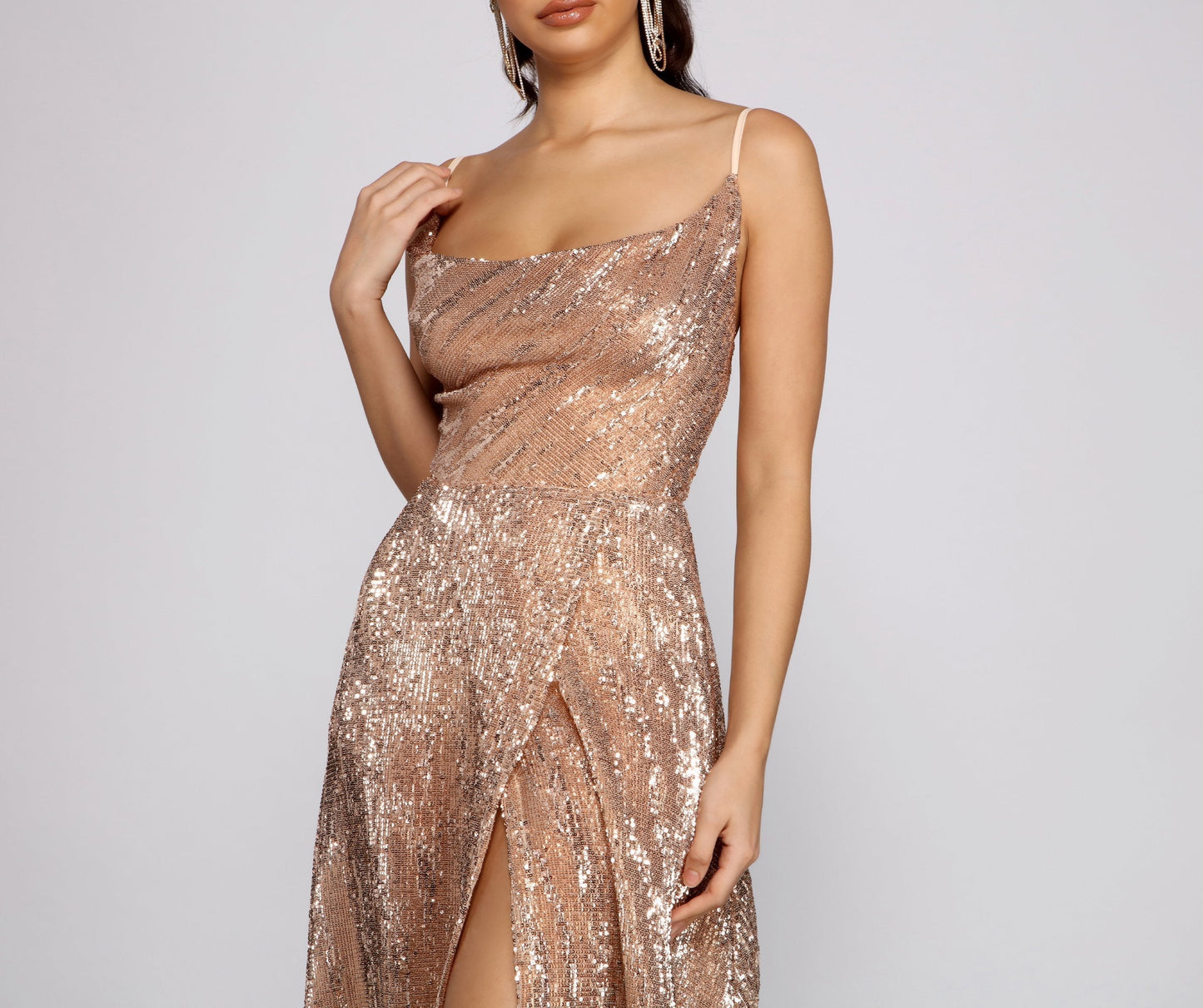 Blair Sequin Wrap Front Formal Dress