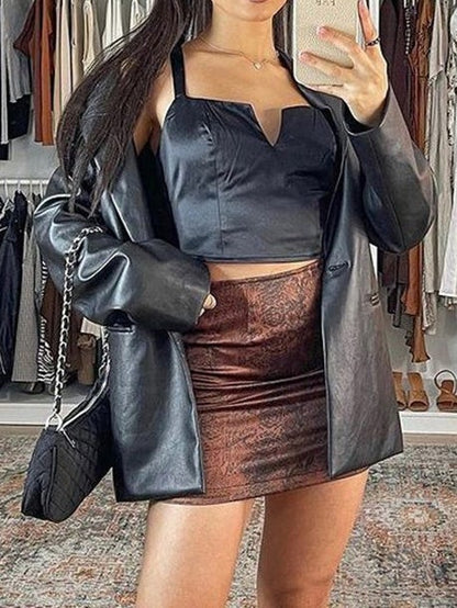 Blazers Fashionable Long Sleeve Leather Blazer