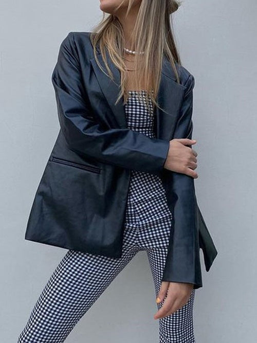 Blazers Fashionable Long Sleeve Leather Blazer