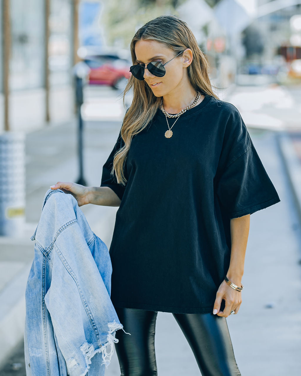 Brandon Cotton Oversized Tee - Black