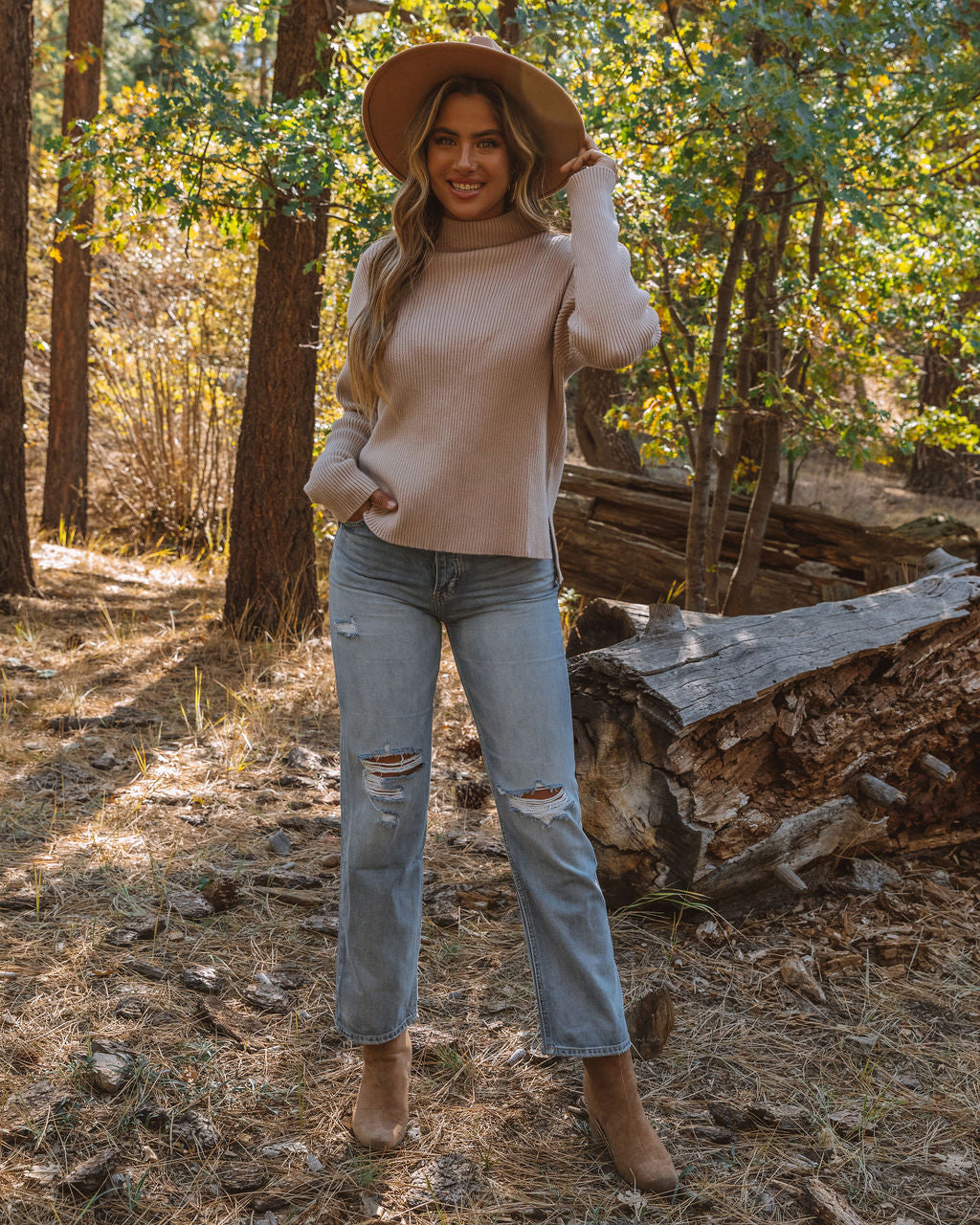 Branford Ribbed Mock Neck Knit Sweater - Taupe