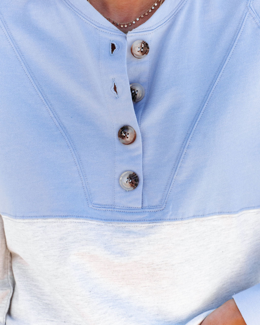 Brannon Cotton Colorblock Henley Top - Baby Blue Combo