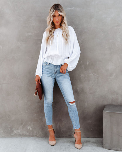 Cappa Satin Peplum Blouse - White