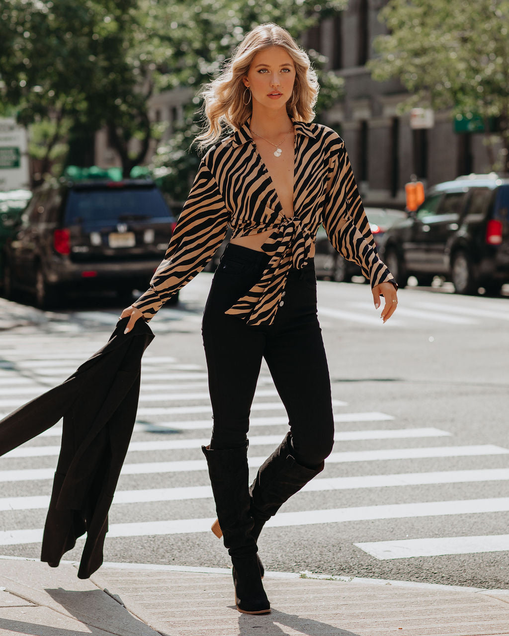 Catalina Tiger Print Tie Blouse